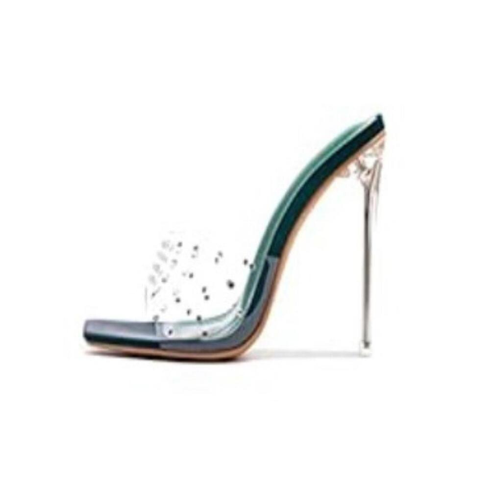 Cape Robbin Green Rhinestone Clear Heel Stiletto Size 7
